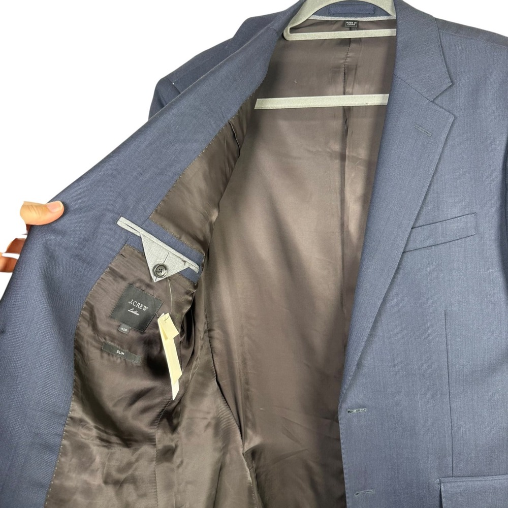 NWT J.Crew Ludlow Tellegno Italian Wool Suit Jacket Blazer Size 40R Navy Blue - Picture 2 of 7